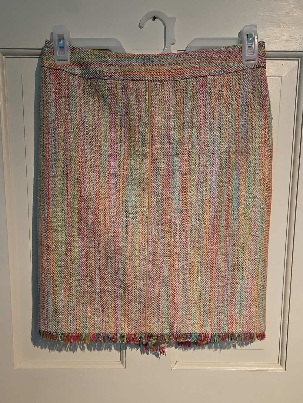 Trina Turk Rico Multi Yucatan Tweed Silk Metallic Fringe Pencil Skirt